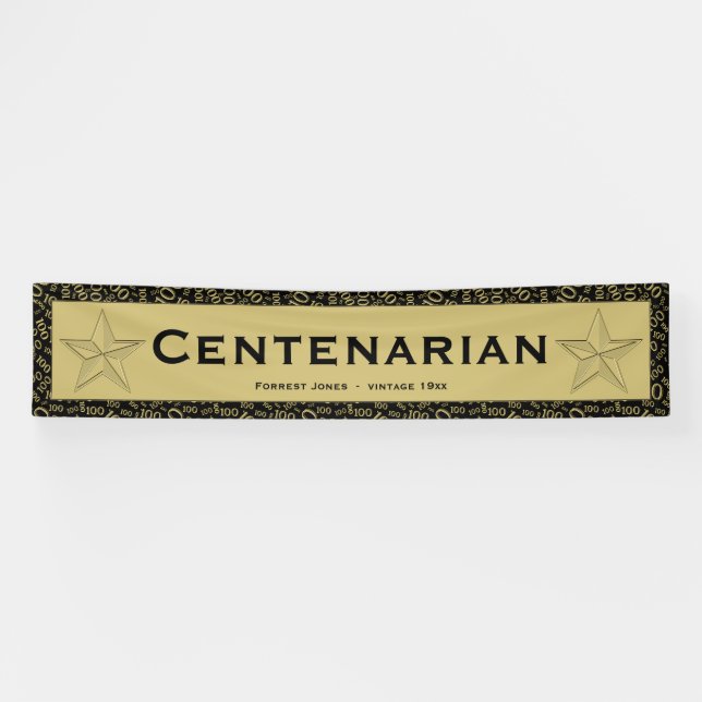 Banderoles Noir d'anniversaire de "CENTENARIAN" 100th/motif (Horizontal)