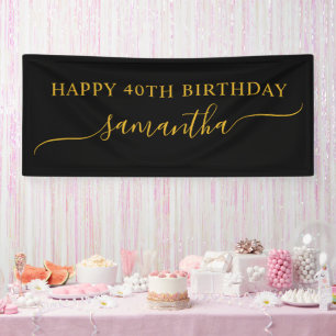 Banderoles Noir et or 40e anniversaire Simple Swash Nom