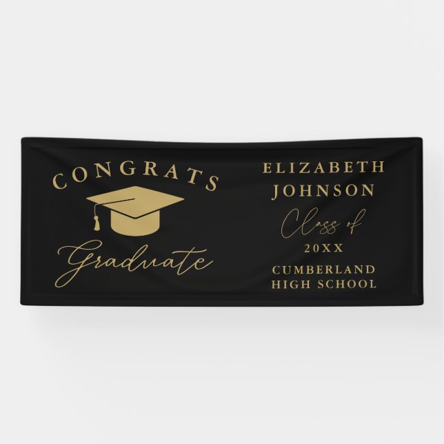 Banderoles Noir Et Or Moderne Élégant Script Graduation (Horizontal)