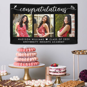 Banderoles Noir Graduation 3 Photo Moderne Calligraphie Coeur