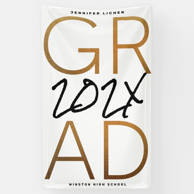 Banderoles Noir Jaune Or Huile Grad Année Personnalisé Chic (Vertical)