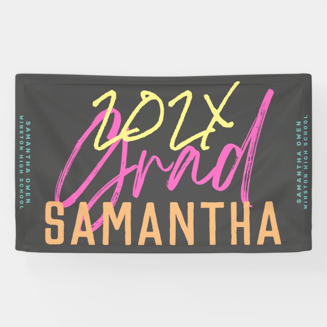 Banderoles Noir Jaune Rose Vert Lycée Grad Funky (Horizontal)