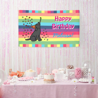 Banderoles Noir Labrador Anniversaire Confetti Horizontal