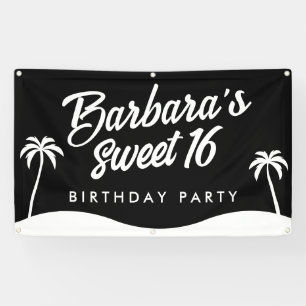 Banderoles Noir moderne Blanc été Plage Party Sweet 16