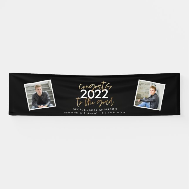 Banderoles Noir + or script moderne multi photo graduation (Horizontal)