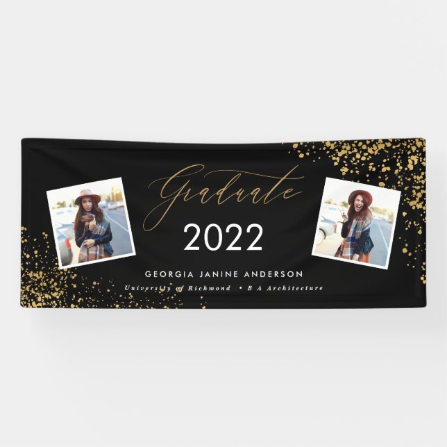 Banderoles Noir + or script moderne multi photo graduation (Horizontal)