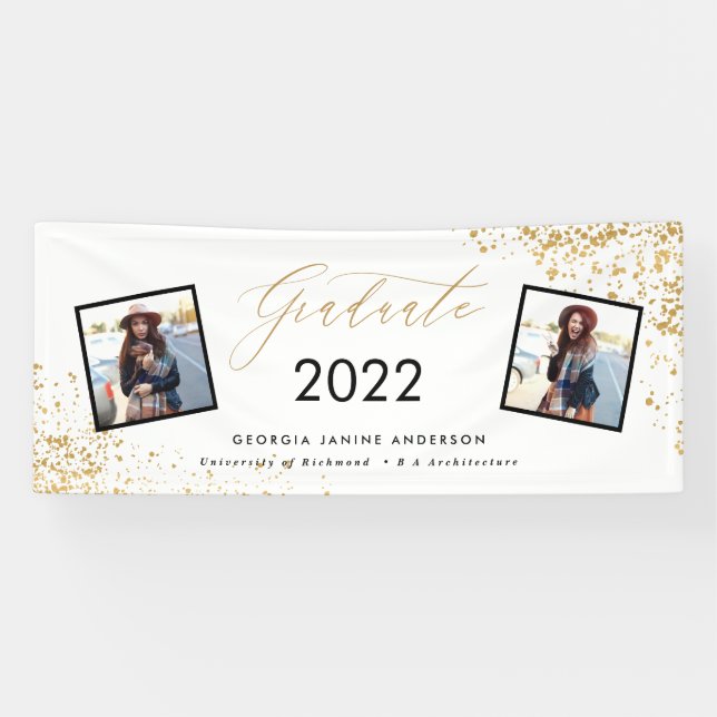 Banderoles Noir + or script moderne multi photo graduation  (Horizontal)