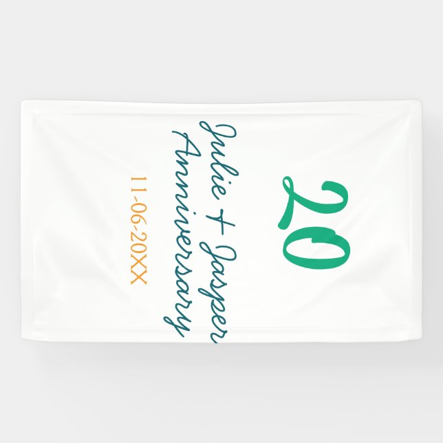 Banderoles nom date anniversaire 20 ans bleu vert orange  (Horizontal)