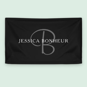 Banderoles Nom élégant Monogramme   Noir Blanc & Gris