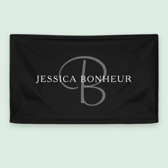 Banderoles Nom élégant Monogramme | Noir Blanc & Gris (Créateur téléchargé)
