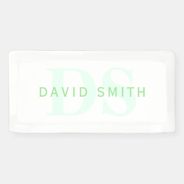 Banderoles Nom et monogramme modernes | Vert et blanc (Horizontal)