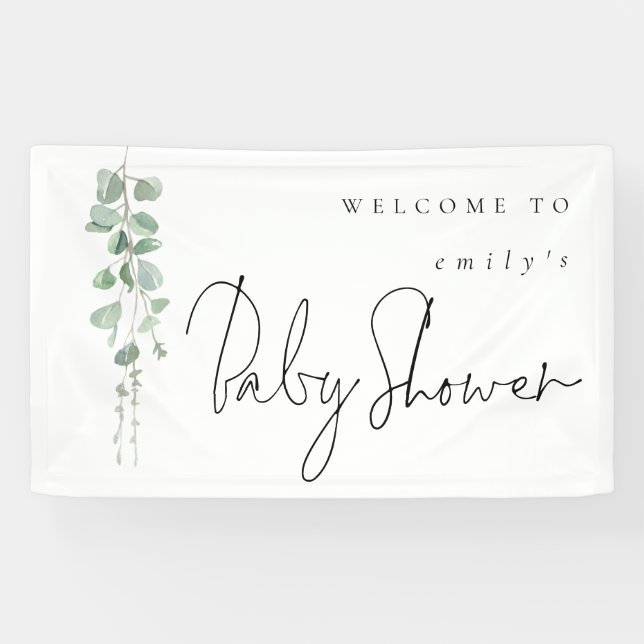Banderoles Nom Eucalyptus Bienvenue au Baby shower (Horizontal)