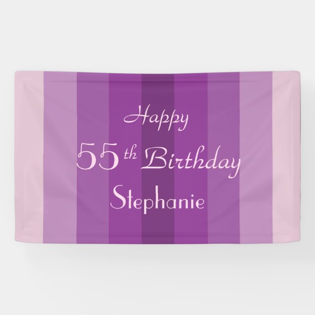 Banderoles Nom personnalisé 55e Anniversaire Bandes violettes (Horizontal)