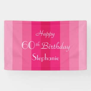 Banderoles Nom personnalisé 60e anniversaire fête Pink Stri