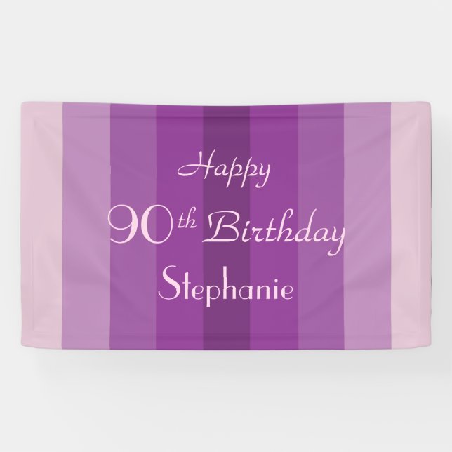 Banderoles Nom personnalisé 90e anniversaire Purple Stripes (Horizontal)