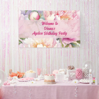 Banderoles Nom personnalisé Fête florale de pivoine rose