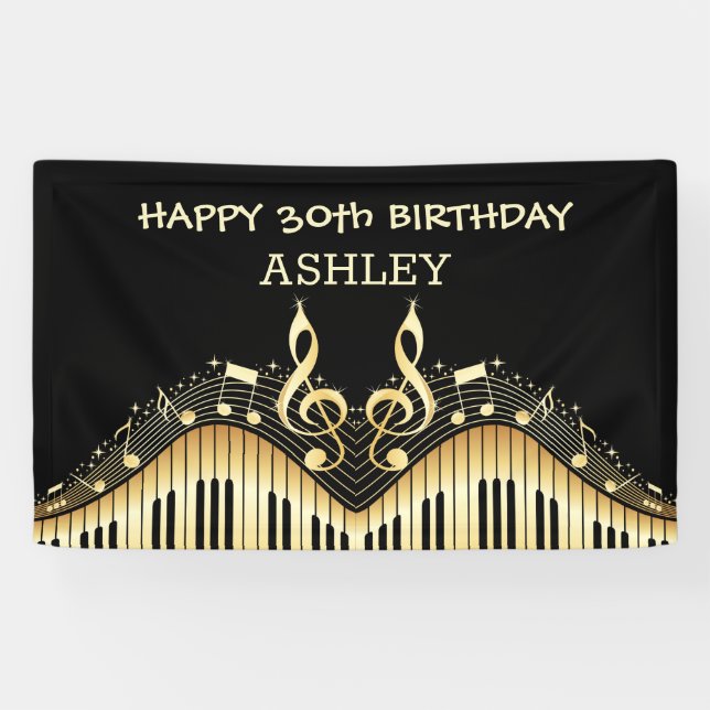 Banderoles Notes Or Et Claviers (Horizontal)