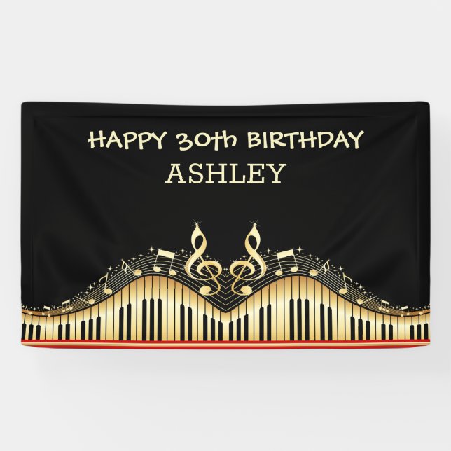 Banderoles Notes Or Et Claviers Lignes Rouges (Horizontal)