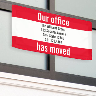 Banderoles Notre bureau a déménagé Faire-part rouge et blanc
