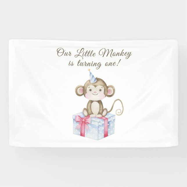 Banderoles Notre petit singe premier anniversaire  (Horizontal)