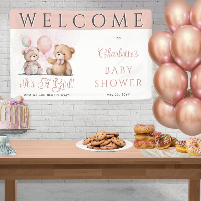 Banderoles Nounours C'est un Baby shower d'attente pour fille (Créateur téléchargé)