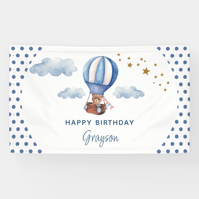 Banderoles Nounours en peluche bleu 1er Joyeux Anniversaire (Horizontal)