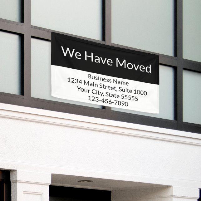 Banderoles Nous avons déménagé Faire-part d'affaires noir et  (Bâtiment extérieur)