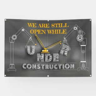 Banderoles Nous Sommes Encore Ouverts Pendant La Construction