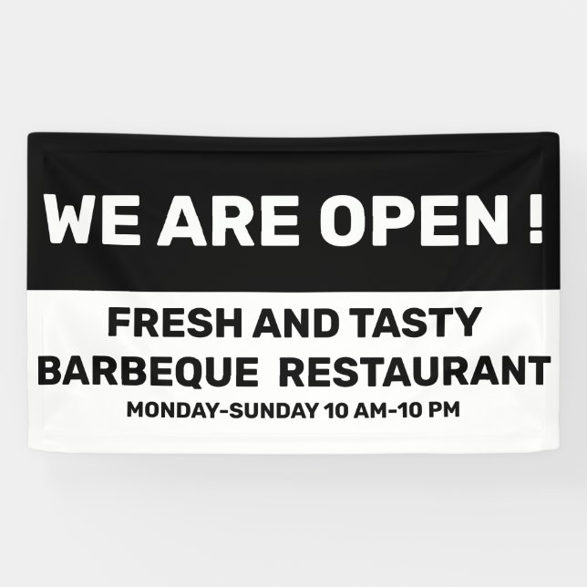 Banderoles Nous sommes Open Sign en noir et blanc (Horizontal)