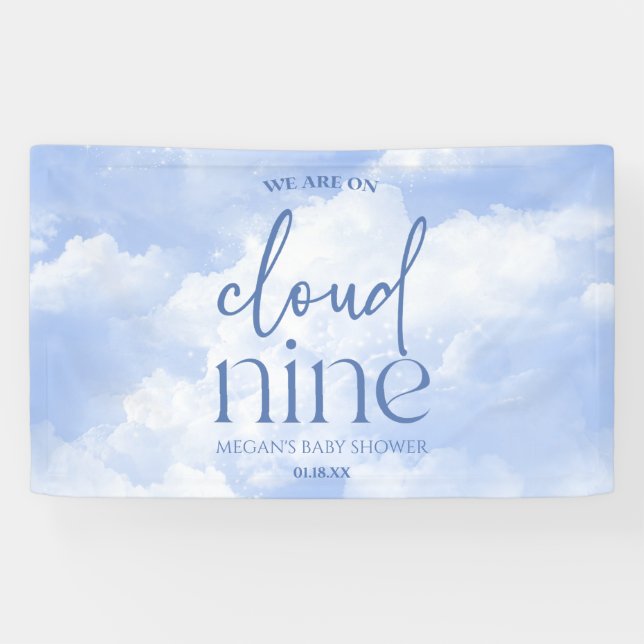 Banderoles Nous Sommes Sur Cloud Neuf Baby shower Bleu (Horizontal)