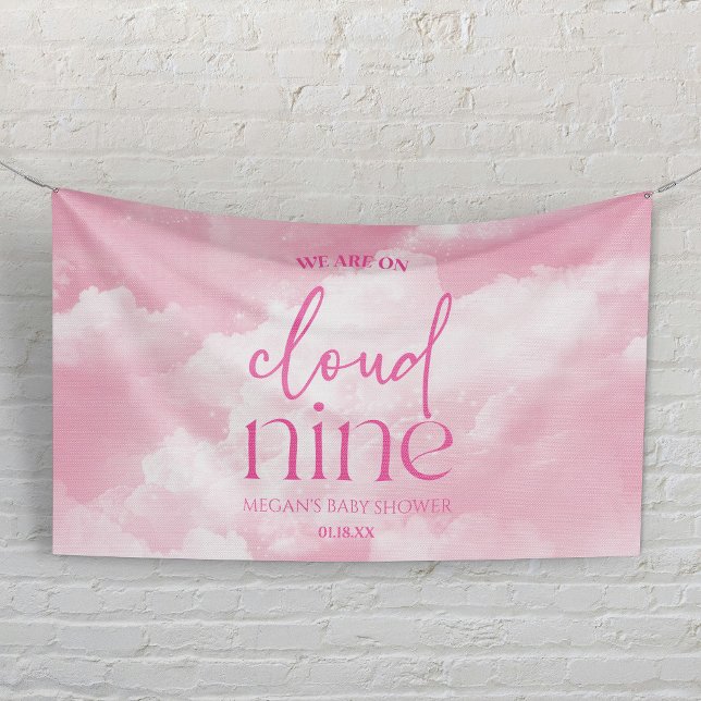 Banderoles Nous Sommes Sur Cloud Neuf Baby shower Rose (Créateur téléchargé)