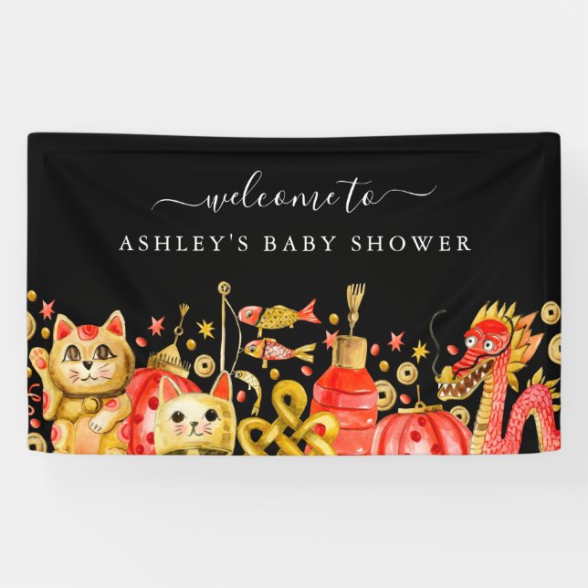 Banderoles Nouvel an Chinois | Bienvenue au chat Dragon & Luc (Horizontal)