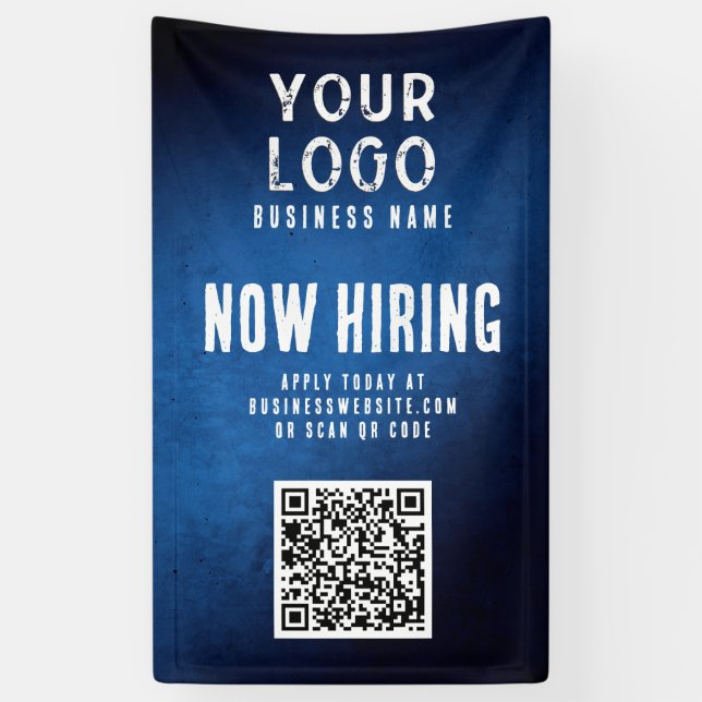 Banderoles Now Hiring Banner QR Code Blue Grunge Gradient (Vertical)