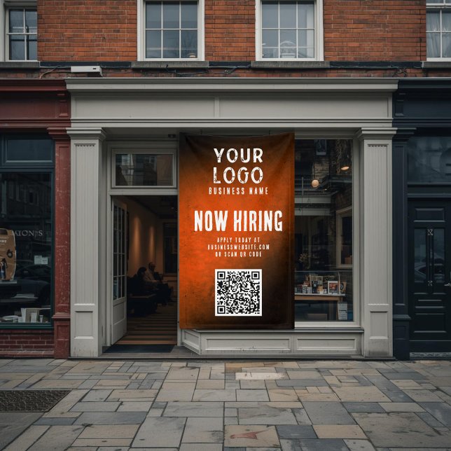 Banderoles Now Hiring Banner QR Code Orange Grunge Gradient (Créateur téléchargé)