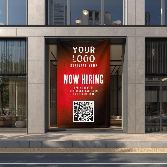 Banderoles Now Hiring Banner QR Code Red Grunge Gradient (Créateur téléchargé)