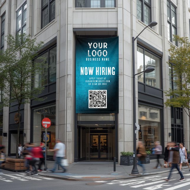 Banderoles Now Hiring Banner QR Code Teal Grunge Gradient (Créateur téléchargé)