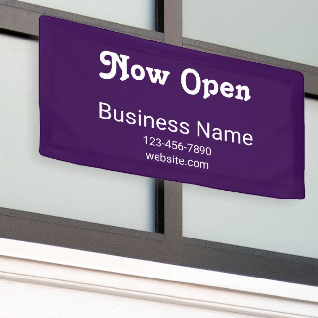 Banderoles Now Open Business Name Phone Website Purple (Bâtiment extérieur)