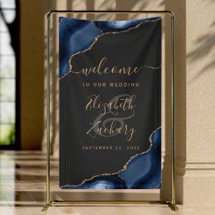 Banderoles Nuit de noces bleu marine or agate Bienvenue
