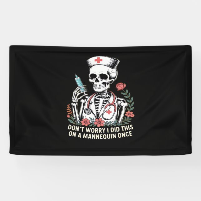 Banderoles Nurse Skeleton Plaisanterie Humour Halloween Essen (Horizontal)