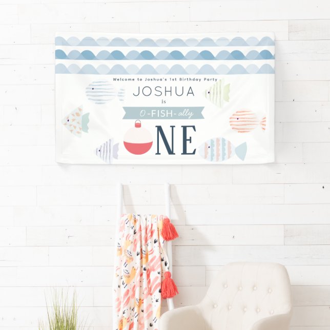 Banderoles O-fish-ally One Fishing Boy 1er anniversaire Bienv (En situation)