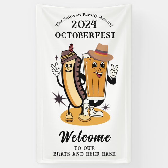 Banderoles Octoberfest Brats et bière Fall Party Retro (Vertical)