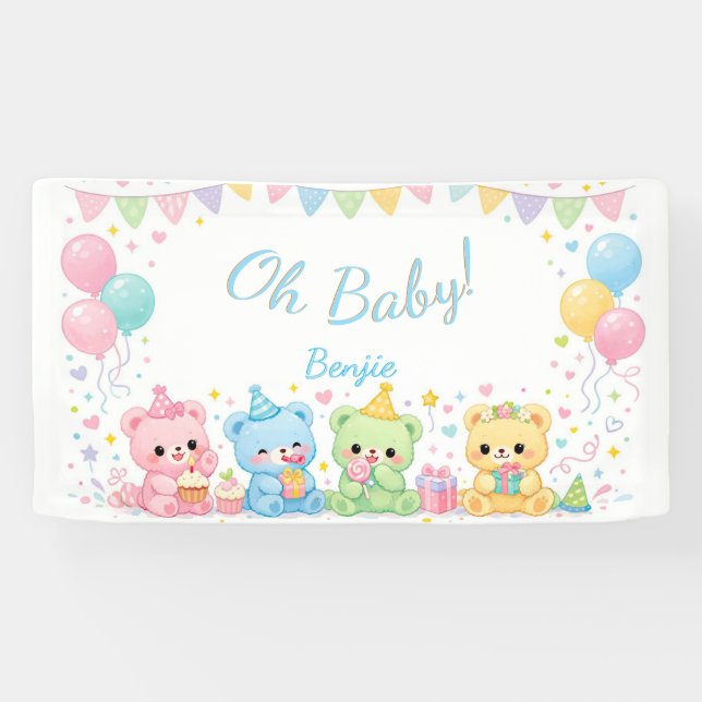 Banderoles Oh Baby Boy Cute Bunny Pastel Baby Shower (Horizontal)