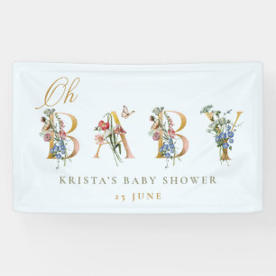 Banderoles Oh Baby Fleur sauvage Vintage Baby shower bleu