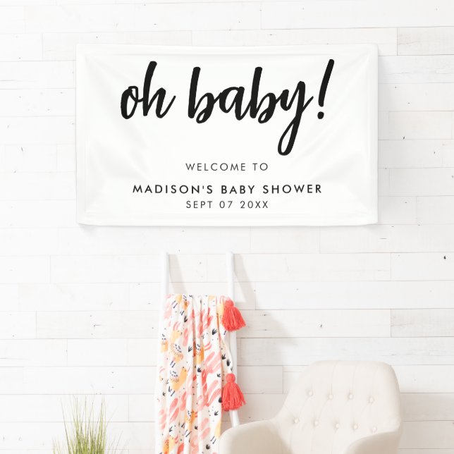Banderoles Oh Baby Moderne Elégant Baby shower noir et blanc (En situation)