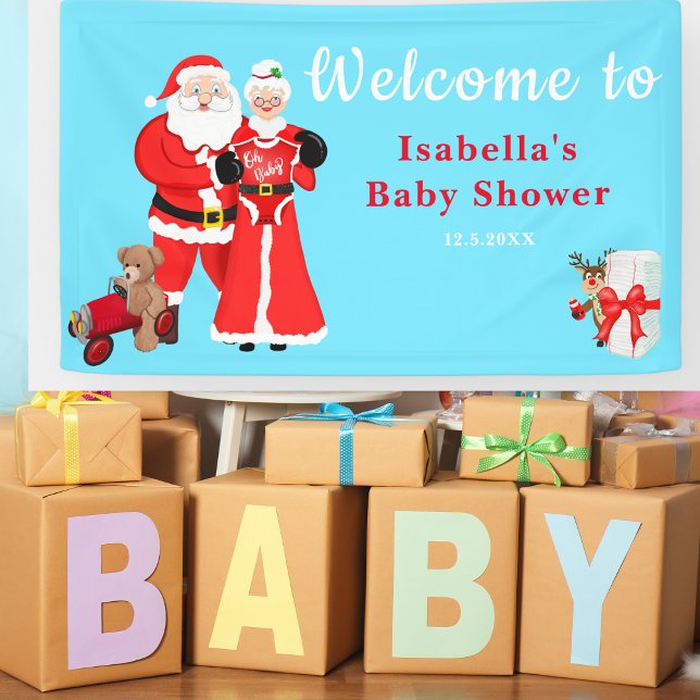 Banderoles Oh Baby Père Noël & Mme Claus Baby shower Bienvenu (Warmly greet guests with Santa & Mrs. Claus Welcome banner, blending enchantment and excitement!)
