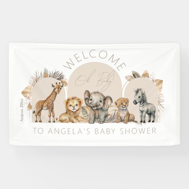 Banderoles Oh Baby Safari Animaux Boho Baby shower bienvenue (Horizontal)