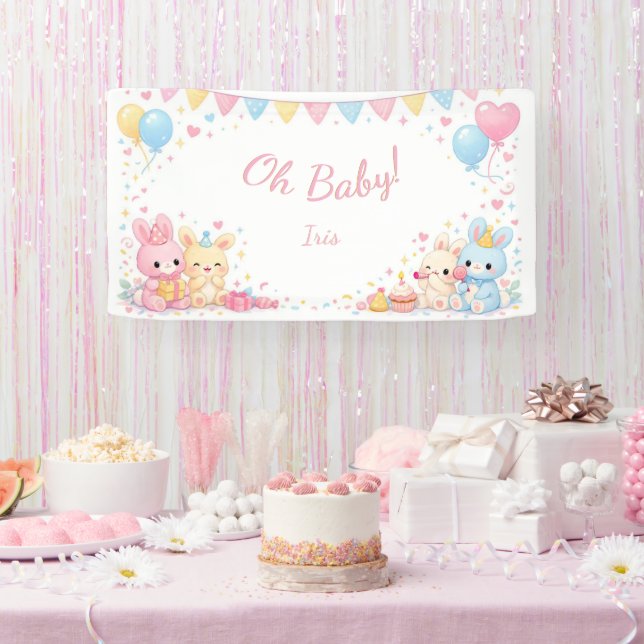 Banderoles Oh Baby Woodland Cute Bunny Pastel Baby Shower (Fête)