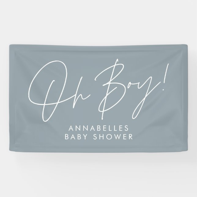 Banderoles oh Boy baby shower script moderne bébé bleu élégan (Horizontal)