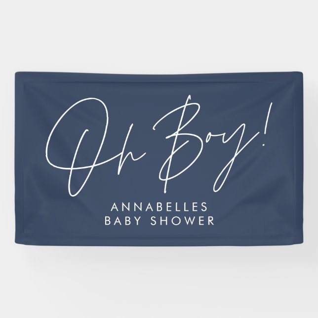 Banderoles oh Boy baby shower script moderne marine bleu élég (Horizontal)