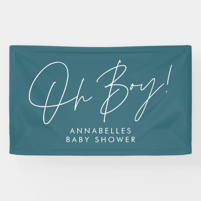 Banderoles oh Boy baby shower script moderne turquoise bleu é (Horizontal)